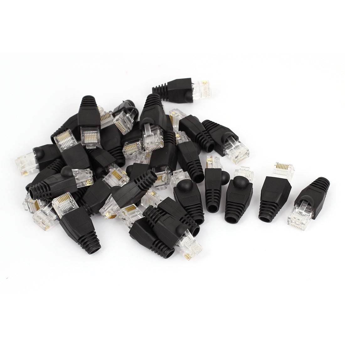 Harfington 30 Pcs 8P8C RJ45 Head Shielded Modular End Wire Adapter Connectors w Boots Cover Black