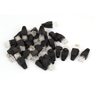 Harfington 30 Pcs 8P8C RJ45 Head Shielded Modular End Wire Adapter Connectors w Boots Cover Black