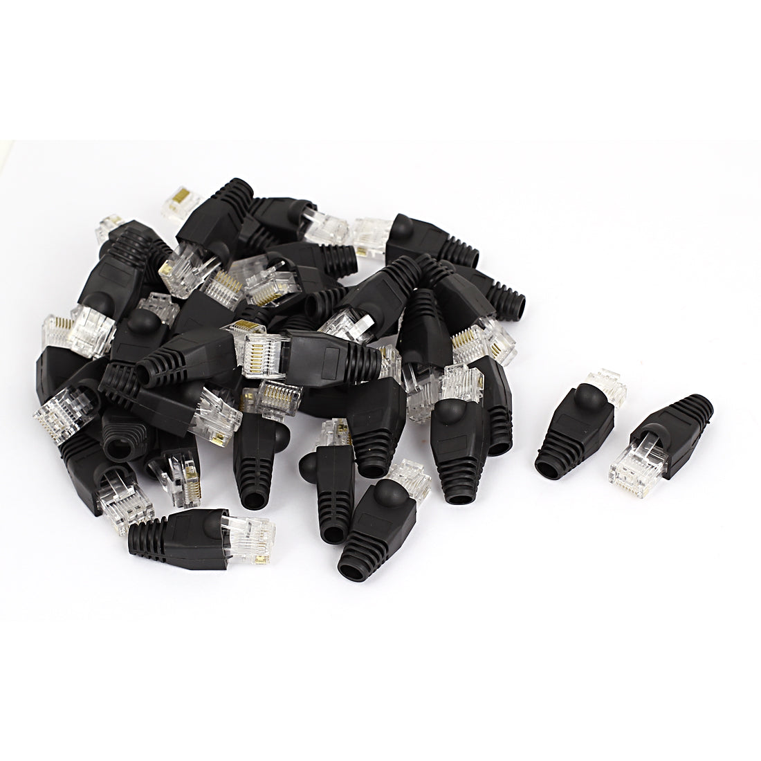 Harfington 40 Pcs 8P8C RJ45 Head Shielded Modular Lead Adapter Connectors w Boots Cover Black