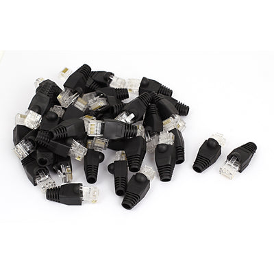 Harfington 40 Pcs 8P8C RJ45 Head Shielded Modular Lead Adapter Connectors w Boots Cover Black