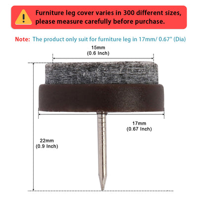 Harfington 17mm Dia Table Leg Floor Felt Pad Skid Glide Slide DIY Nail Protectors 100Pcs