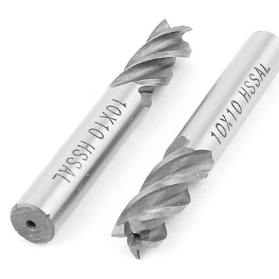 Harfington 2pcs HSSAL Straight Shank 4-Flute CNC Endmill Milling Machine Cutter Bit 10x10mm