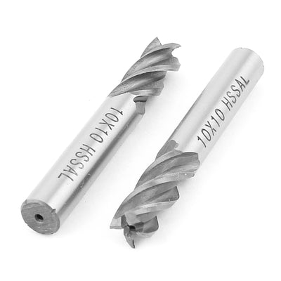Harfington 2pcs HSSAL Straight Shank 4-Flute CNC Endmill Milling Machine Cutter Bit 10x10mm