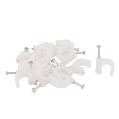 Harfington Round Electrical Cable Wire Cord Plastic Circle Clip White w Metal Nail 15Pcs