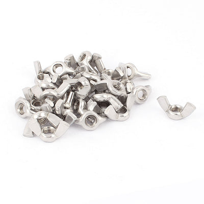 Harfington 30pcs M6 6mm Stainless Steel Wingnuts Butterfly Wing Nut Silver Tone