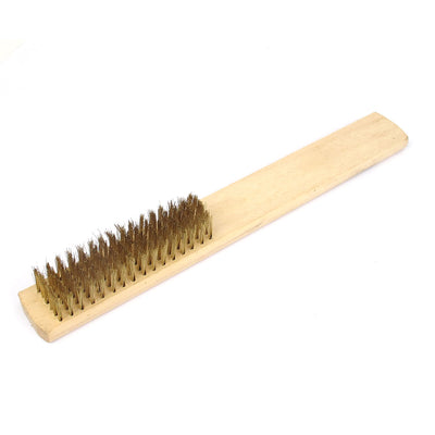 Harfington Wooden Handle 6 Row Brass Wire Cleaning Polishing Scratch Brush 21cm Long