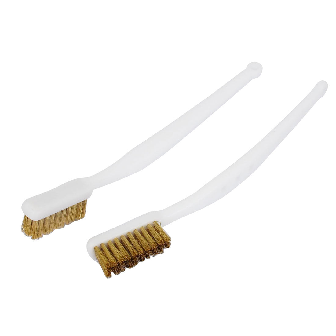 Harfington 18cm Length Handy Tool Plastic Handle Brass Wire Cleaning Brush White 2 Pcs