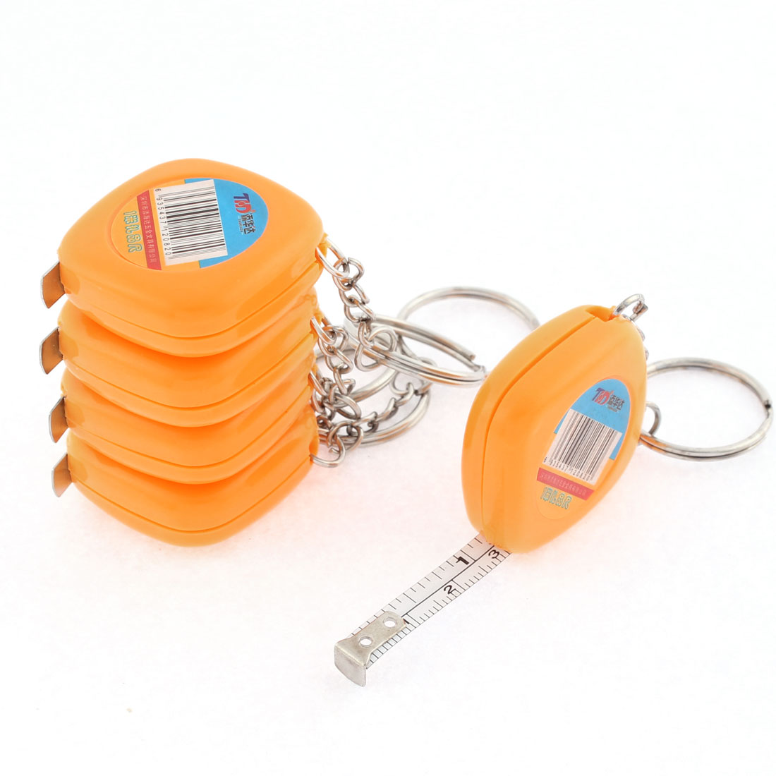 Harfington Plastic Case Split Ring Retractable Metric Ruler Tape 1M 3Ft Orange 5 Pcs