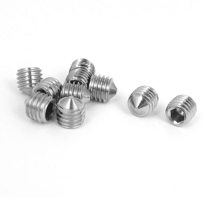 Harfington M10x10mm 304 Stainless Steel Cone Point Hexagon Socket Grub Screws 10pcs