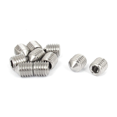 Harfington M10x12mm 304 Stainless Steel Cone Point Hexagon Socket Grub Screws 10pcs