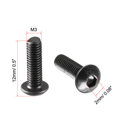 Harfington M3 x 10mm Alloy Steel Hex Socket Button Head Machine Screws Black 100 Pcs