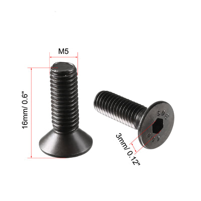 Harfington M5 x 16mm Metric Hex Socket Countersunk Flat Head Screw Bolts Black 50PCS