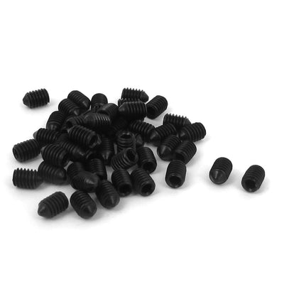 Harfington M4x6mm 0.7mm Pitch 12.9 Alloy Steel Hex Socket Set Cone Point Grub Screws 50pcs