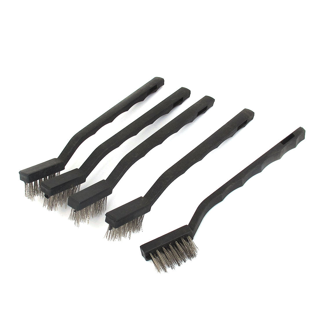 Harfington Black Plastic Handle Stainless Steel Wire Cleaning Brush 5pcs