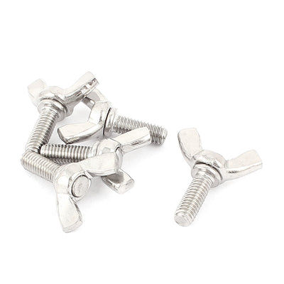 Harfington M6 Male Thread 30mm Long 304 Stainless Steel Wing Screws Bolts 5pcs
