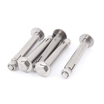 Harfington M6x70mm Hex Head Sleeve Expansion Bolt Anchor Screws Silver Tone 5pcs