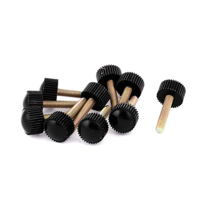 Harfington M5 x 25mm Round Head Screw On Straight Knurled Clamping Knob Grips Black 10pcs