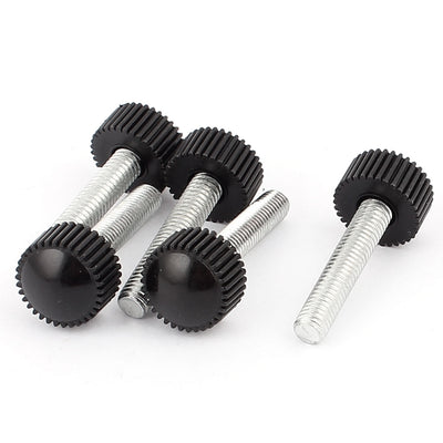 Harfington M6 x 30mm Round Head Screw On Straight Knurled Clamping Knob Grips Black 5pcs