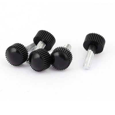 Harfington M6 x 20mm Round Head Screw On Straight Knurled Clamping Knob Grips Black 5pcs