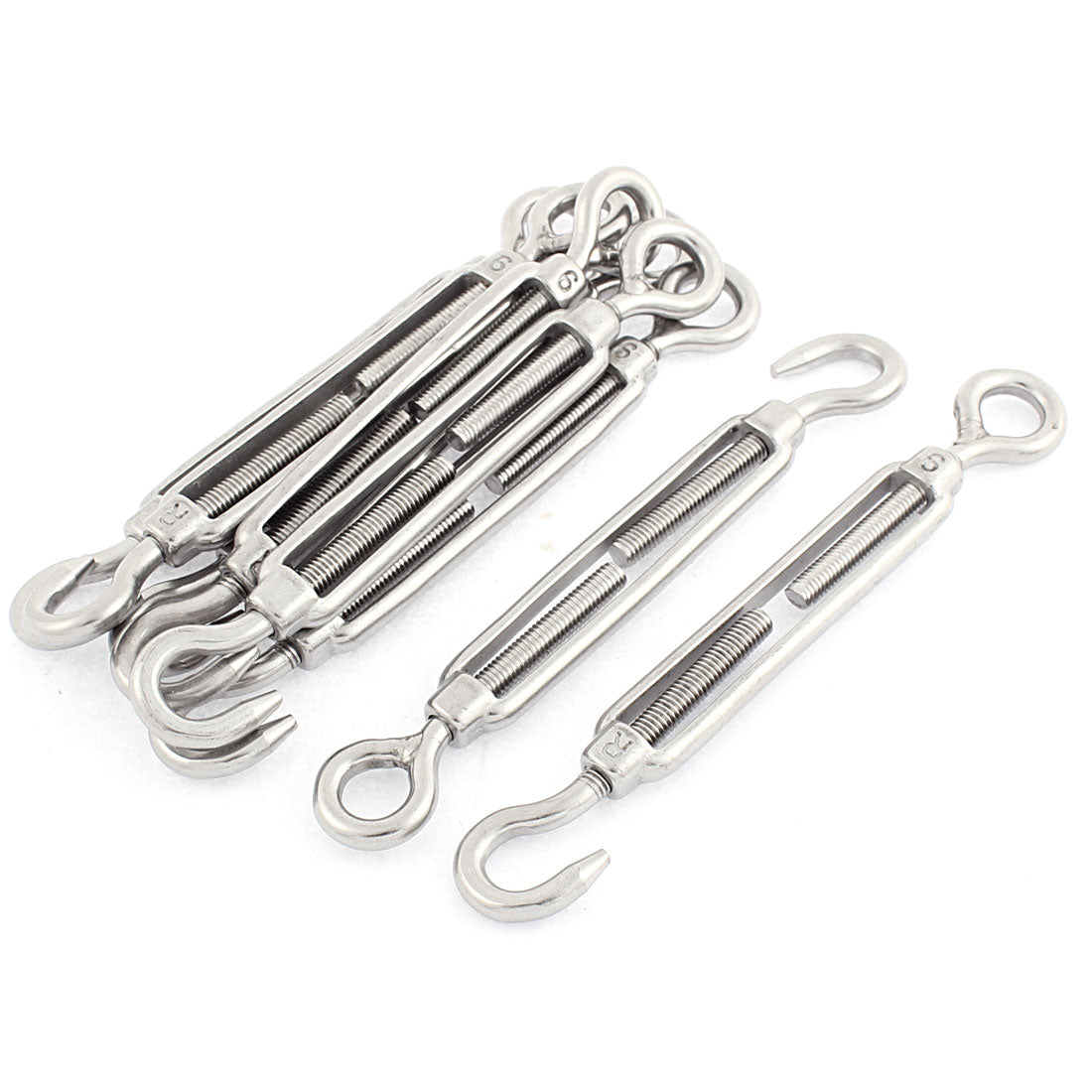 Harfington M6 Thread 5.5" Length Adjustable 304 Stainless Steel Eye Hook Turnbuckle 8 Pcs