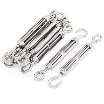 Harfington M5 Thread Adjustable 304 Stainless Steel Eye Hook Turnbuckle Silver Tone 10pcs
