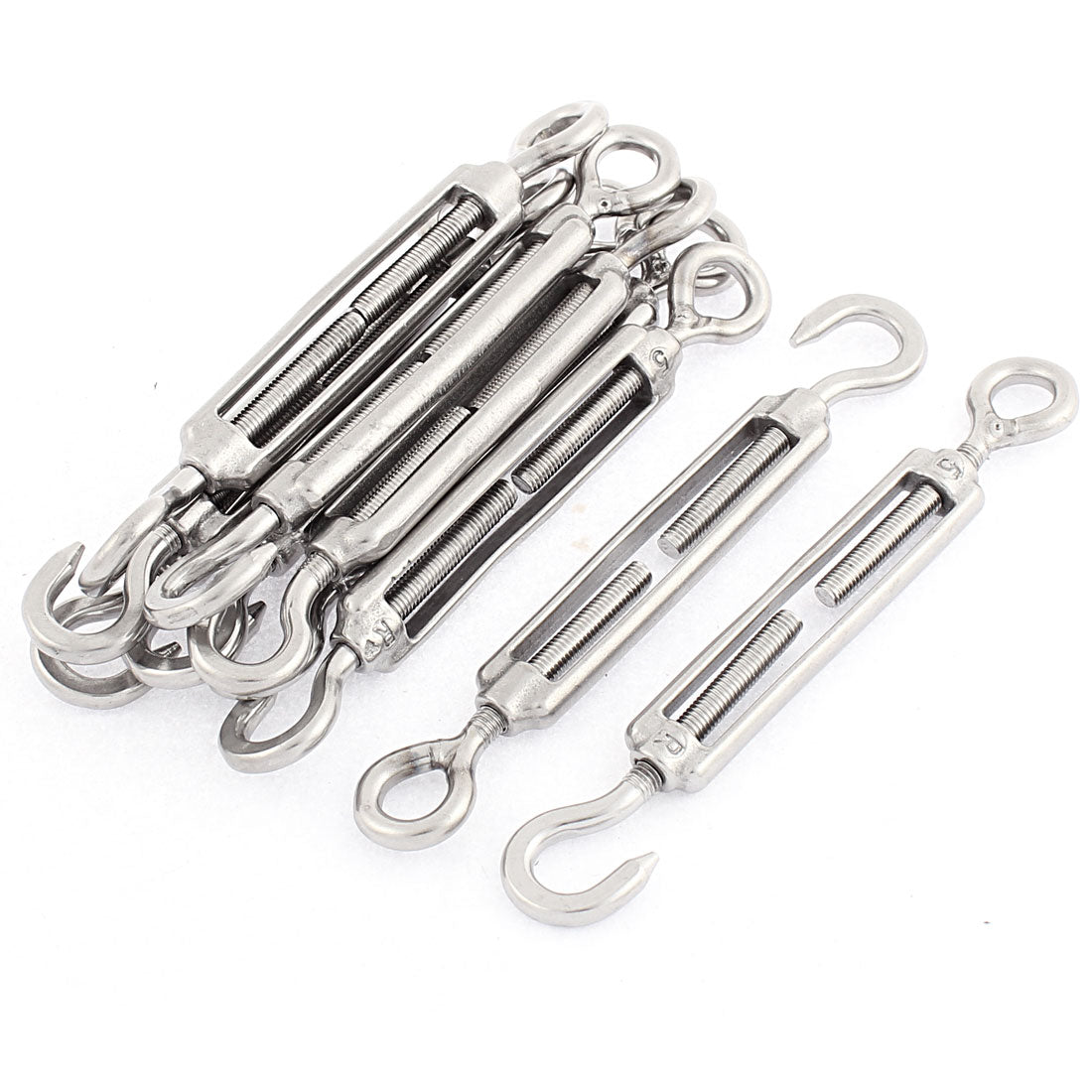 Harfington M5 Thread Adjustable 304 Stainless Steel Eye Hook Turnbuckle Silver Tone 10pcs