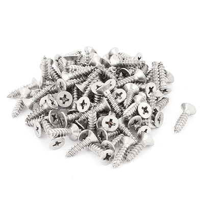 Harfington 3.9mm x 16mm Countersunk Cross Head Self Tapping Screw Fasteners Silver Tone 100 Pcs