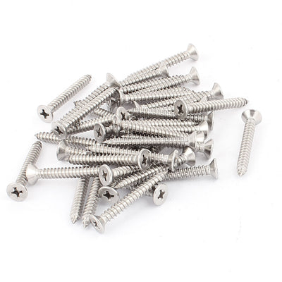 Harfington 4.8mm x 38mm Flat Head Phillips Self Tapping Screw Fasteners Silver Tone 40 Pcs