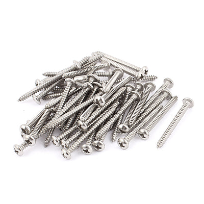 Harfington 3.5mm x 40mm Stainless Steel Phillips Pan Head Self Tapping Screw Fasteners Silver Tone 50 Pcs