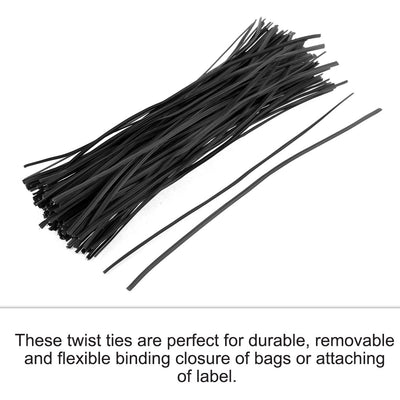 Harfington 130pcs 200mm x 3mm Black Plastic Coated Metal Cord Data Cable Binding Bags Packaging Wire Twist Ties