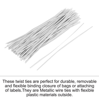 Harfington 130pcs 150mm x 2mm White Plastic Coated Metal Cord Data Cable Binding Organizer Bags Packaging Wire Twist Ties