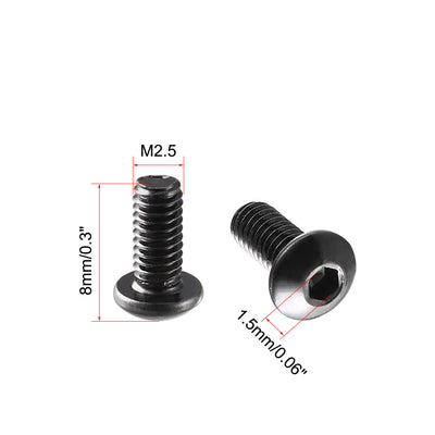 Harfington M2.5x6mm Thread 10.9 Alloy Steel Button Head Hex Socket Cap Screw Bolt 100pcs