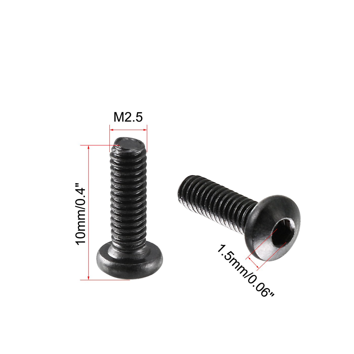 Harfington M2.5x8mm Thread 10.9 Alloy Steel Button Head Hex Socket Cap Screw Bolt 100pcs