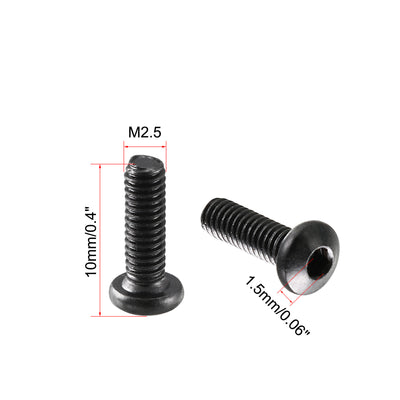 Harfington M2.5x8mm Thread 10.9 Alloy Steel Button Head Hex Socket Cap Screw Bolt 100pcs