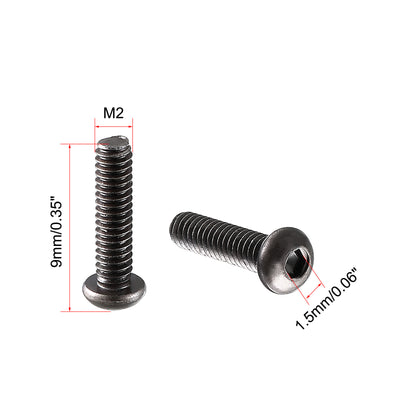 Harfington M2x8mm Thread 10.9 Alloy Steel Button Head Hex Socket Cap Screw Bolt 100pcs