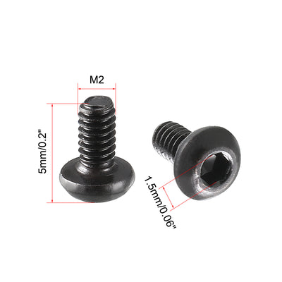 Harfington M2x4mm Thread 10.9 Alloy Steel Button Head Hex Socket Cap Screw Bolt 100pcs