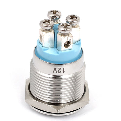 Harfington 12V 19mm Blue LED Lamp SPST Momentary Pushbutton Switch Panel Mount Round Head