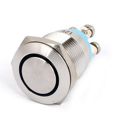Harfington 12V 19mm Blue LED Lamp SPST Momentary Pushbutton Switch Panel Mount Round Head