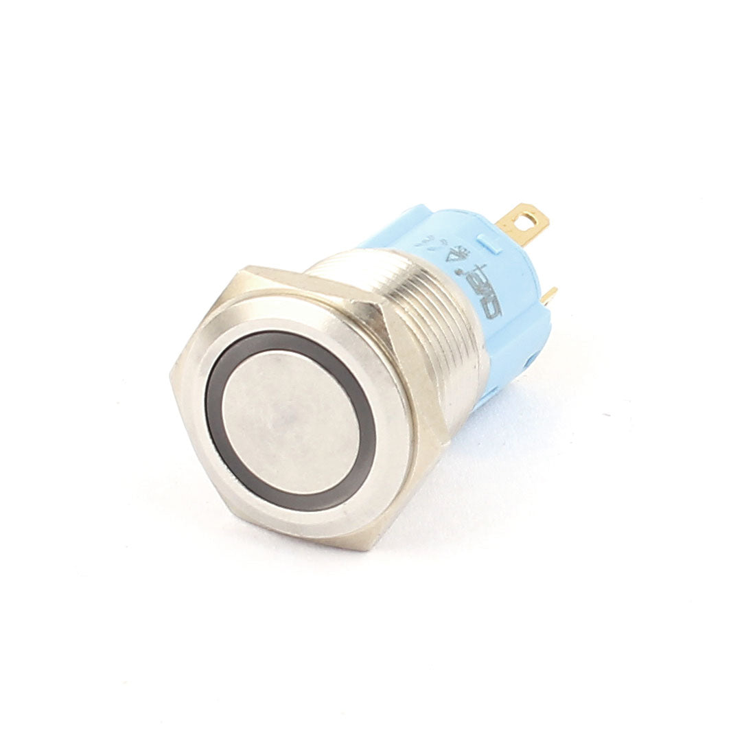 Harfington 12V 16mm Thread Dia Blue LED Angle Eyes Momentary Metal Pushbutton Power Switch