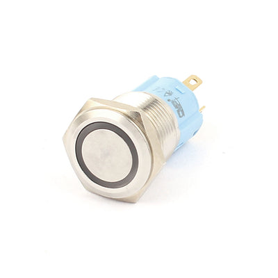 Harfington 12V 16mm Thread Dia Blue LED Angle Eyes Momentary Metal Pushbutton Power Switch