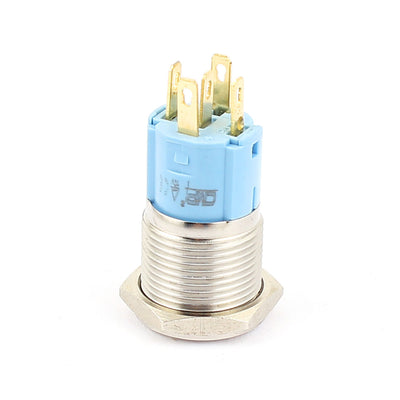 Harfington 12V 16mm Thread Dia Blue LED Angle Eyes Momentary Metal Pushbutton Power Switch