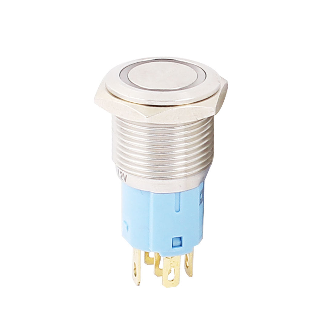 Harfington 12V 16mm Thread Dia Blue LED Angle Eyes Momentary Metal Pushbutton Power Switch