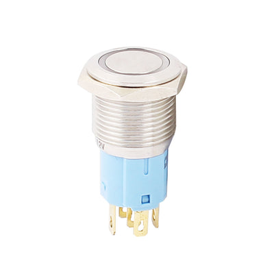 Harfington 12V 16mm Thread Dia Blue LED Angle Eyes Momentary Metal Pushbutton Power Switch