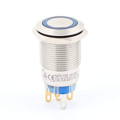 Harfington 12V 19mm Dia Thread Blue LED Angle Eyes Momentary Metal Pushbutton Switch