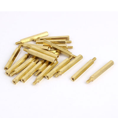 Harfington M3x30mm+6mm Brass Threaded Hex Hexagonal Male/Female Standoff Spacer Pillar 20pcs
