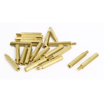 Harfington M3x25+6mm Male to Female Hexagonal Standoff Spacer Nuts Washers Brass Tone 20pcs