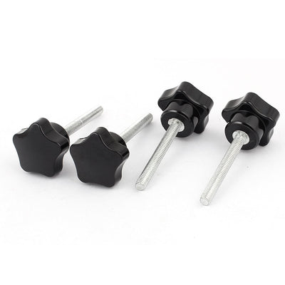 Harfington M6 x 30mm x 50mm Male Thread Star Shaped Head Black Knurled Grip Knob 4 Pcs