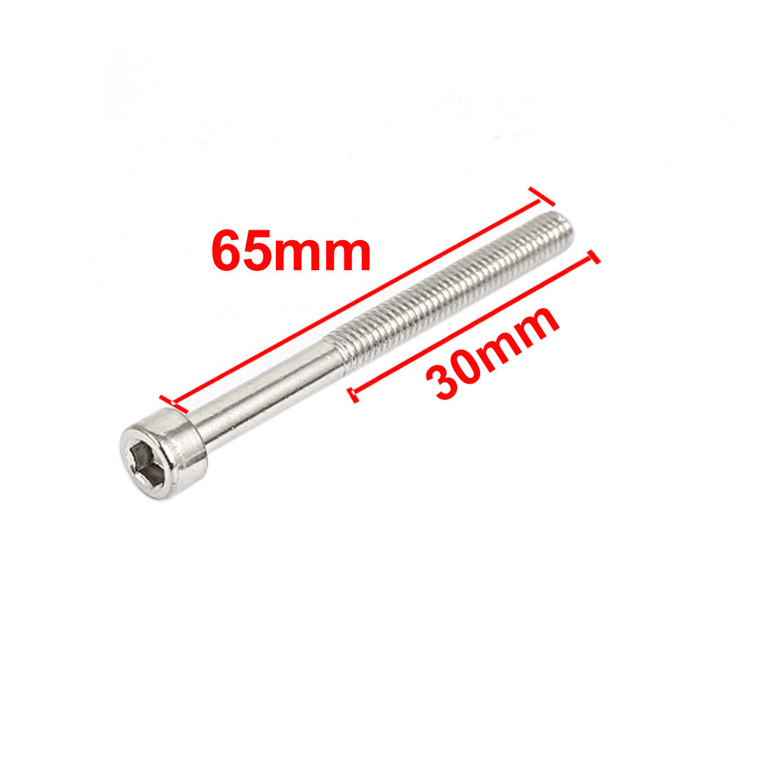 Harfington M6x65mm 30mm Long Thread Stainless Steel Hex Key Socket Head Screws Bolts 10pcs