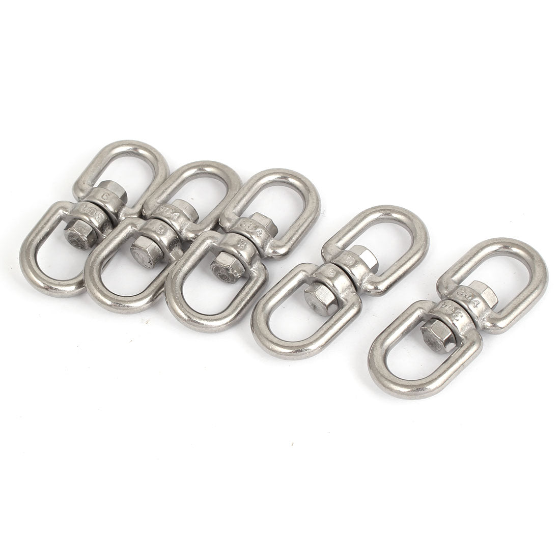 Harfington 6mm Thickness 304 Stainless Steel Double D Shape Eye Swivel Hook Shackle 5 Pcs