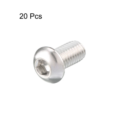 Harfington 20 Pcs M6 x 12mm Thread Stainless Steel Hex Socket Button Head Screws Bolts 15mm Long